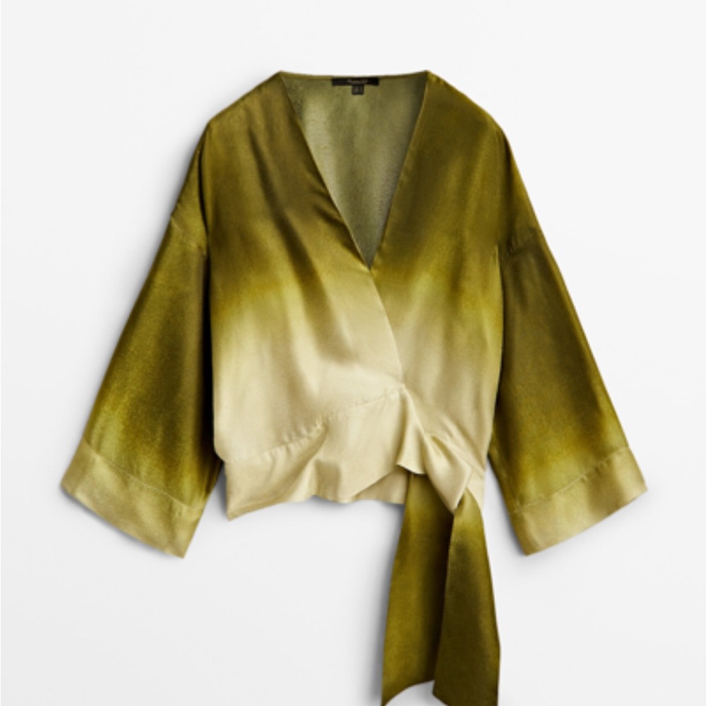 MASSIMO DUTTI Tie-dye Shirt With Knot At The Hem In Green